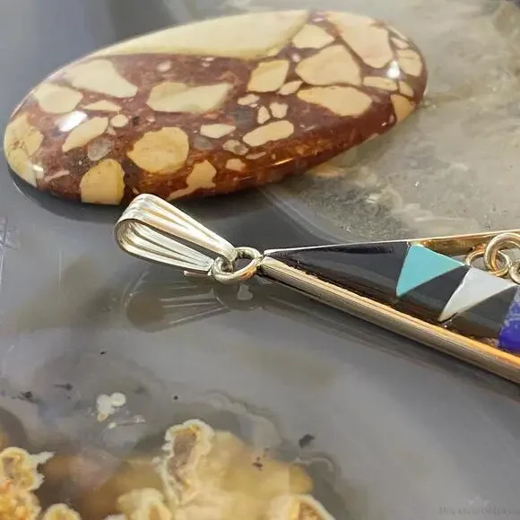 Sheryl Edaakie Zuni Sterling Multistone Inlay Teardrop Pendant For Women #2